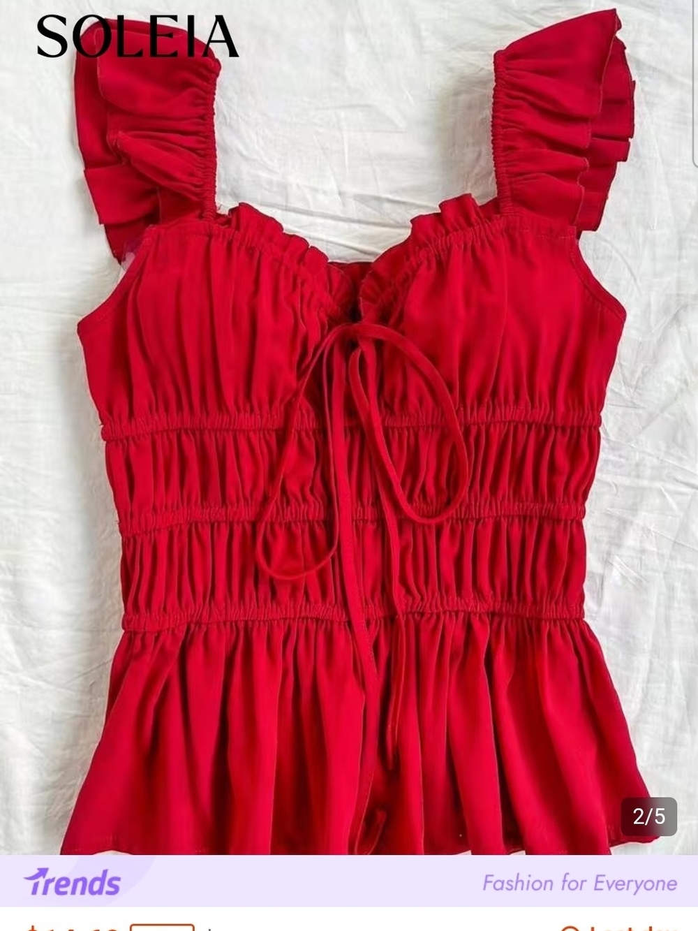 SHEIN Red Smocked Ruffle-Strap Camisole